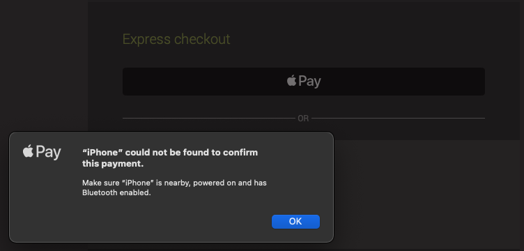 Apple Pay Express checkout popup